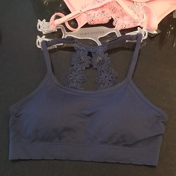 💕LAURA ASHLEY💕 Lace Back Bralettes (2 Pack) Pink & Navy Blue Small S NWT - Picture 4 of 12